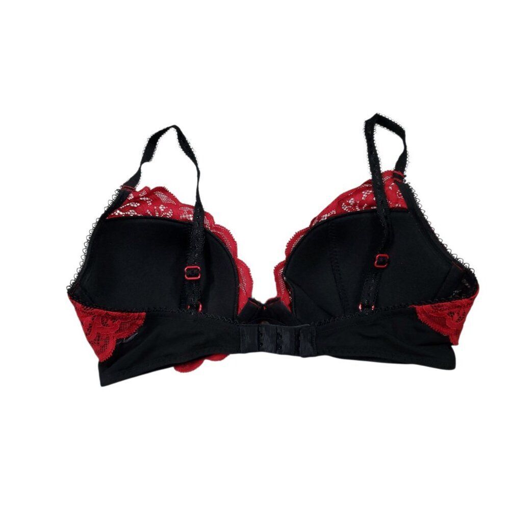 Blackheart Hot Topic Daring Plunge Bra Lined Seamed Underwire Black Red Size 34C - Picture 2 of 6